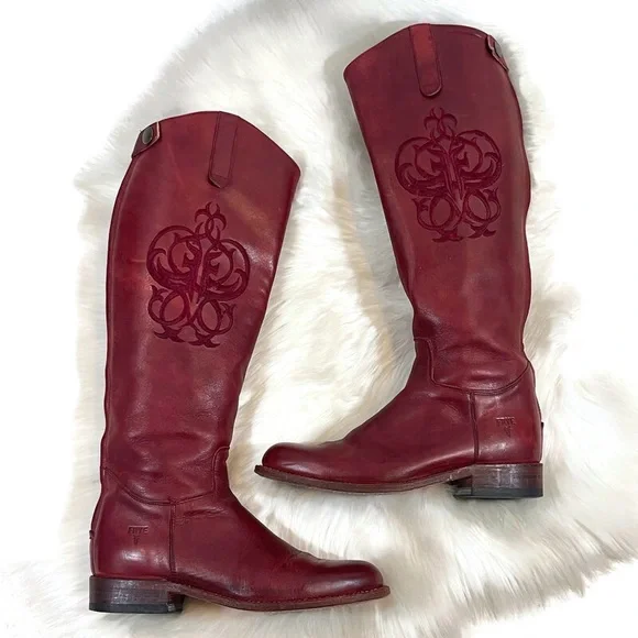 Frye Cherry Red Leather Riding Boots - Picture 8 of 13